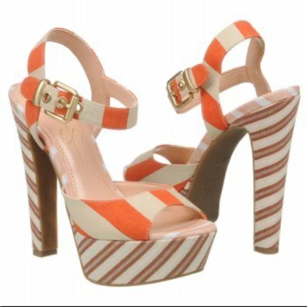 JESSICA SIMPSON Tonnia Platform Striped High Heels - Picture 1 of 11